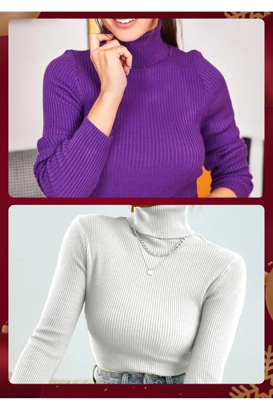 Boğazlı Kazak 2’lü Hazır Paket Mevsimlik Kurtarıcı Parça Pamuklu Balıkçı Yaka Şardonlu Slimfit - 2