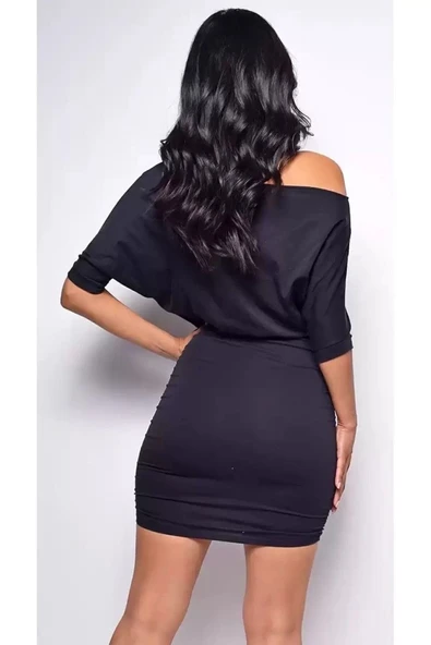 Siyah elbise tek omuz dekolteli sexy mini elbise hediyeli gönderim - 2