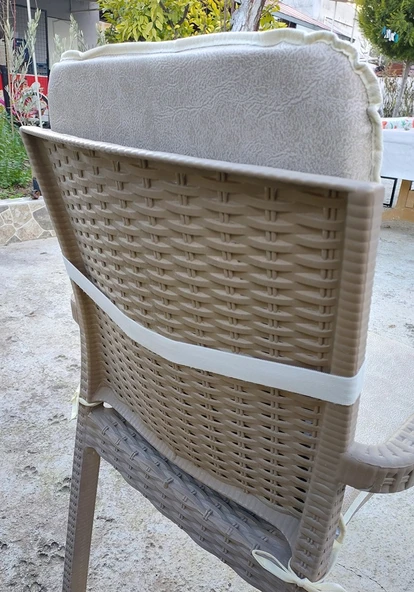 6 Adet Rattan Arkalıklı Sandalye Minderi (Kalınlık 4cm)-Primer Bej - 3
