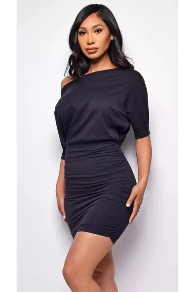 Siyah elbise tek omuz dekolteli sexy mini elbise hediyeli gönderim