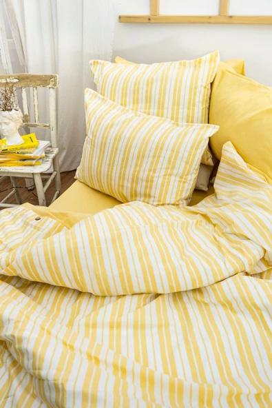 Tek Kişilik 160 x 220 cm Ranforce Nevresim Takımı - Brendon Sarı - 2