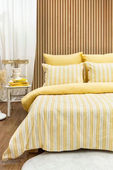 Tek Kişilik 160 x 220 cm Ranforce Nevresim Takımı - Brendon Sarı