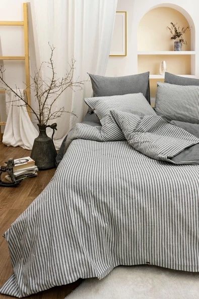 Tek Kişilik 160 x 220 cm Ranforce Nevresim Takımı - Brendon Gri