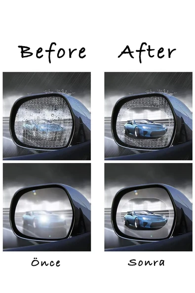 Oto Dış Ayna Yağmur Tutmaz Kaydırıcı Film 2 Adet - Çiftli Paket - 4