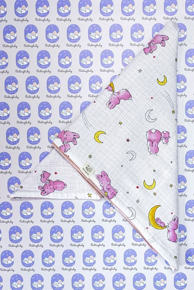 Pembe Tavşan Desenli 2 Katlı %100 Pamuklu Müslin & Pike 5'li Bebek Seti - 5