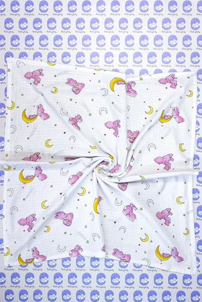 Pembe Tavşan Desenli 2 Katlı %100 Pamuklu Müslin & Pike 5'li Bebek Seti - 4
