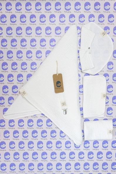 4 Katlı %100 Pamuklu Krem Müslin 5'li Bebek Seti - 3