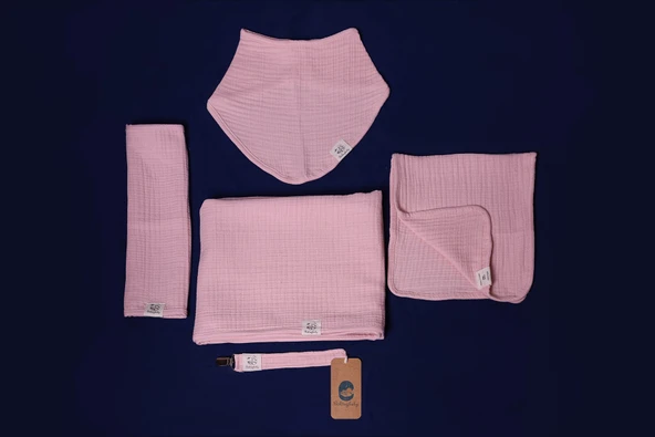 4 Katlı %100 Pamuklu Krem Müslin 5'li Bebek Seti - 8