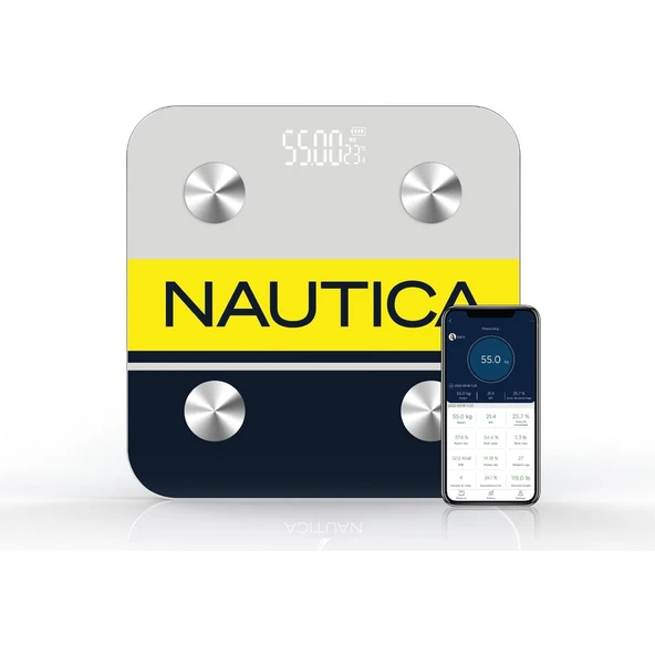 Nautica BT600 Bluetooth Vücut Analizli Yağ Kas Su Ölçer Akıllı Tartı Sarı - 2