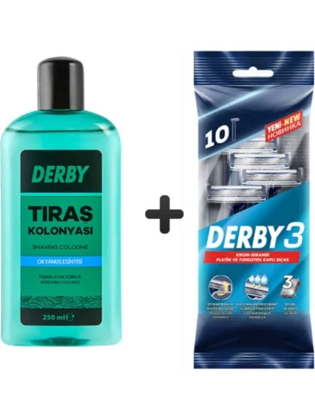 Derby 3 10'Lu Poşet + Tıraş Kolanyası Okyanus Esintisi 250 Ml (2 Paket)