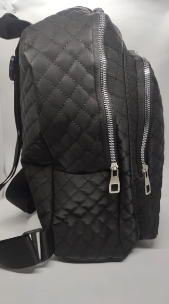 Kapitone Desenli Siyah Kadın Sırt Çantası - Resim 3