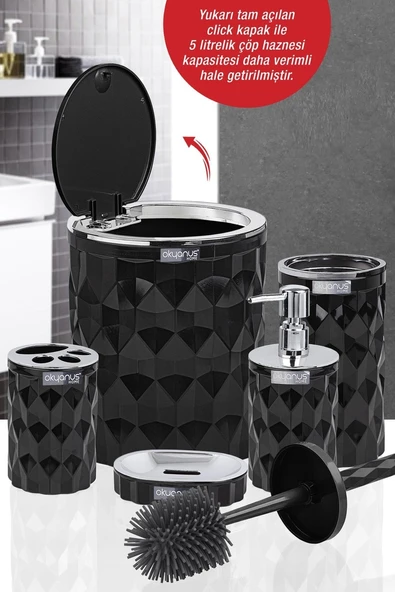 Okyanus Home DMD-02(467-1-S) Diamond Siyah Kromlu Click Kapak 5'li Banyo Seti OKY-1303 - 3