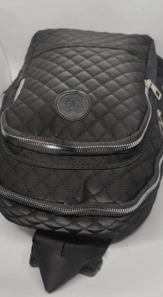 Kapitone Desenli Siyah Kadın Sırt Çantası - Resim 2