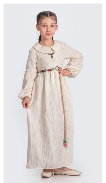 Müslin Kumaş Kız Çocuk Uzun Kol Tesettür Elbise M00705 ürün görseli 1