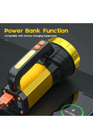 Powerbank Özellikli Ultra Güçlü Şarjlı El Feneri Kamp Dağ Yürüyüşü Uygundur Projektör - 2