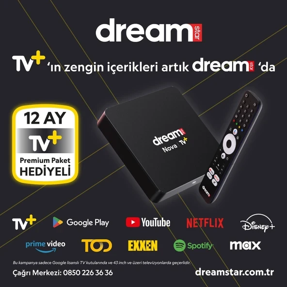 Dreamstar Nova TV+ (12 Ay Premium Üyelik Hediyeli) 4K Lisansli Android TV Box 2GB Ram 32GB Hafıza