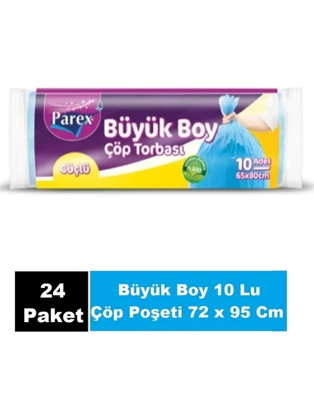 Parex Güçlü Çöp Poşeti Battal Boy 72 x 95 Cm 10 Adet - Mavi x 24 Paket