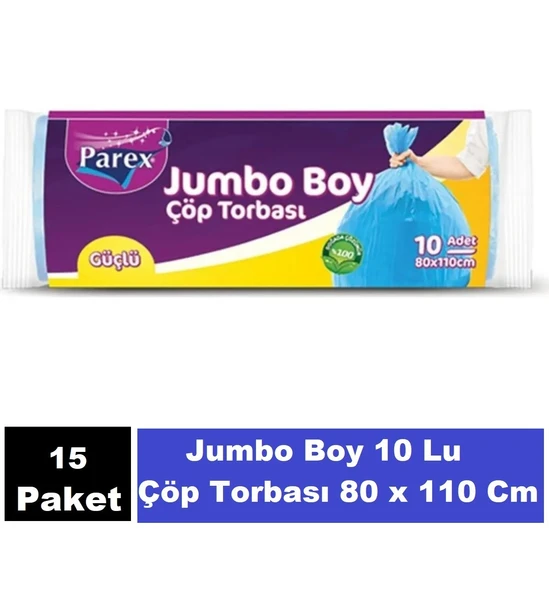 Parex Güçlü Çöp Poşeti Jumbo Boy 80 x 110 Cm 10 Lu - Mavi x 15 Paket