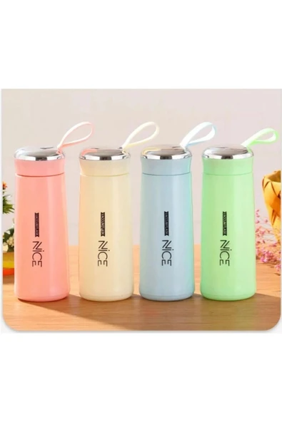 Pembe Renkli 400ml Çok Amaçlı İçi Cam Dışı Plastik Termos ( Çay Kahve Piknik Kamp Ofis Otel Kafe Okul ) - 2