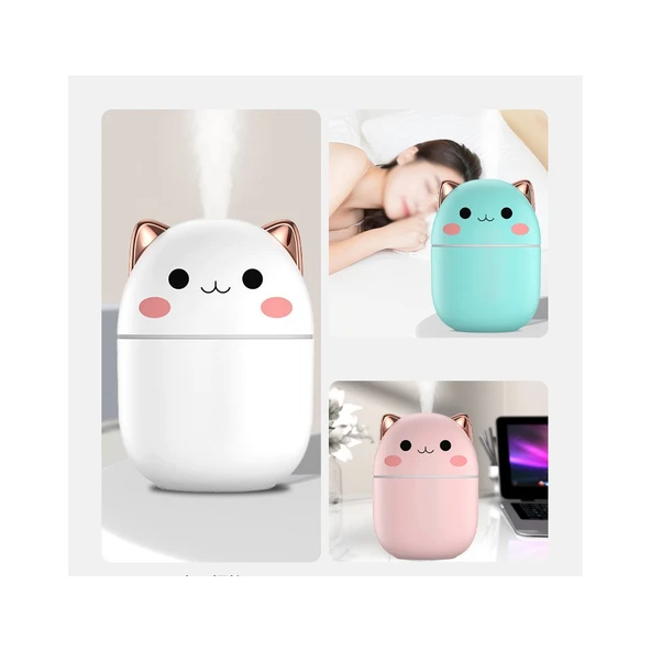 Ufly Sevimli Kedi Hava Nemlendirici Ledli Ultrasonik Difüzör 250 ml Pembe - 3