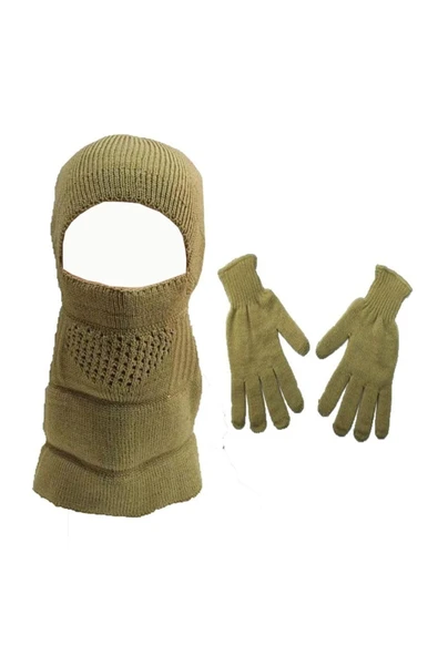 Karmaske Modüler Kar Başlığı - Akrilik Yün Eldiven 2'li Set Kum Beji ürün görseli