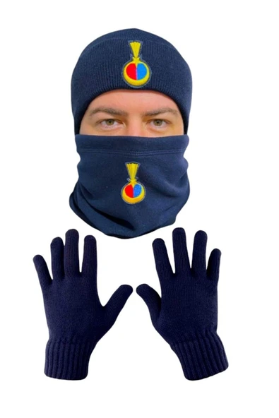 Lacivert Jandarma Yün Bere Ve Polar Boyunluk Ve Yün Eldiven Set ürün görseli