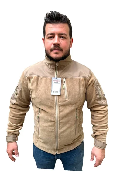 Taktik Çok Cepli Polar Mont Shoftshel Detaylı Bej Renk