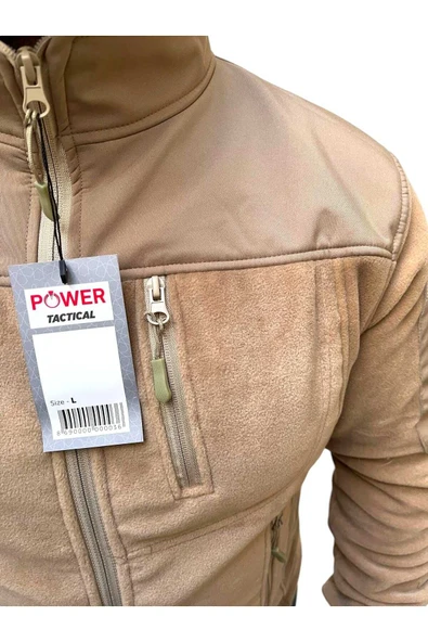Taktik Çok Cepli Polar Mont Shoftshel Detaylı Bej Renk - Resim 5