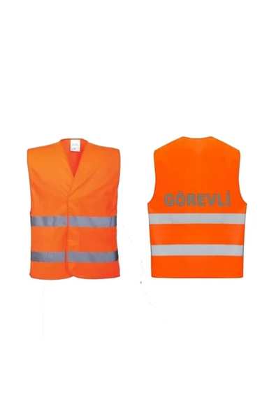 Görevli Yazılı Turuncu Renk Reflektörlü Ikaz Yeleği X 3 Adet