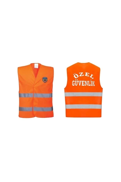 Özel Güvenlik Yazılı Ikaz Yeleği Reflektörlü Turuncu Renk