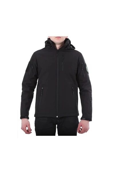 Softshell Yağmur Geçirmez Mont Kapüşonlu Siyah Renk