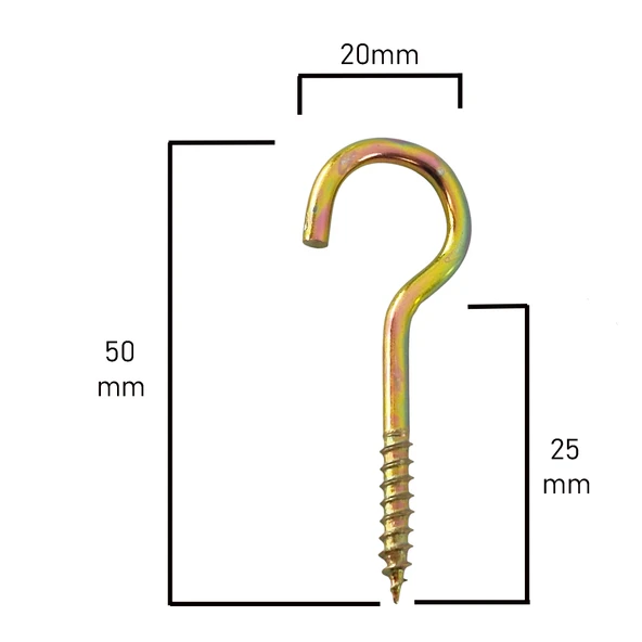 Piton 20*80 Çengel 5cm Vidalı Askı Eğri Se Demir Duy Kanca -20 Adet - 3