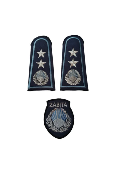 Zabıta Komiseri Omuz Apoleti Çerçeveli Armalı Zabıta Armalı Komiser  İKİ Yıldız+Defneli Göğüs Arması ürün görseli