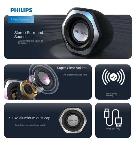 Philips Spa2209 2.0 USB- 3.5MM Jack Hoparlör Ses Kontrol Tuşu - 2