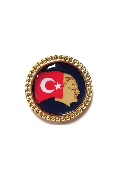 Ata Rozeti Bayraklı Çift Klipsli Altın Kaplama(harici Rozet) X 3 Adet - Resim 2