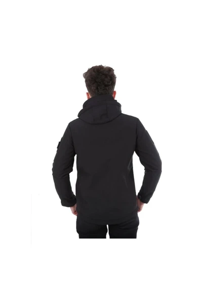 Softshell Yağmur Geçirmez Mont Kapüşonlu Siyah Renk - Resim 3