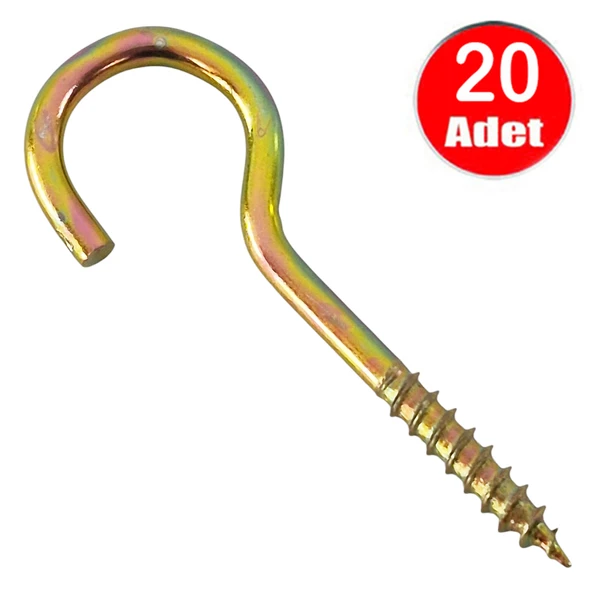 Piton 20*80 Çengel 5cm Vidalı Askı Eğri Se Demir Duy Kanca -20 Adet