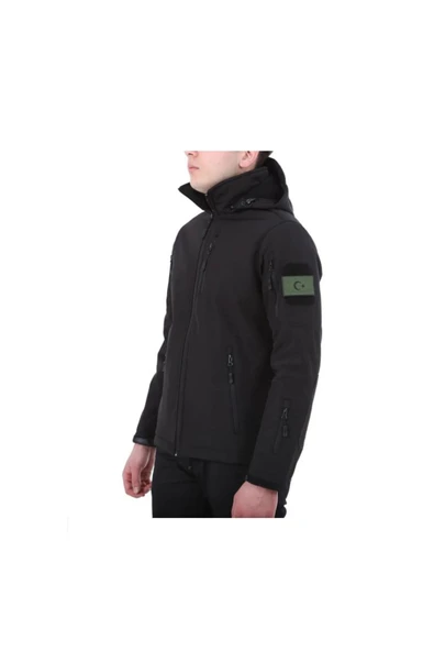Softshell Yağmur Geçirmez Mont Kapüşonlu Siyah Renk - Resim 2