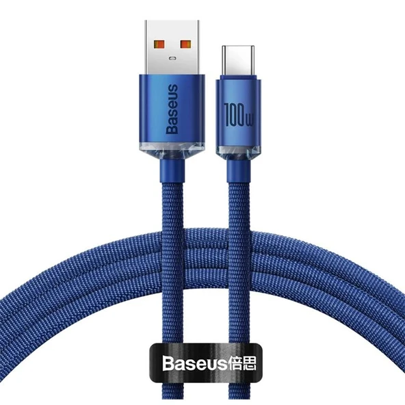 BASEUS CRYSTAL SHINE 100W 120 CM USB TO TYPE-C MAVI SARJ KABLOSU CAJY000403