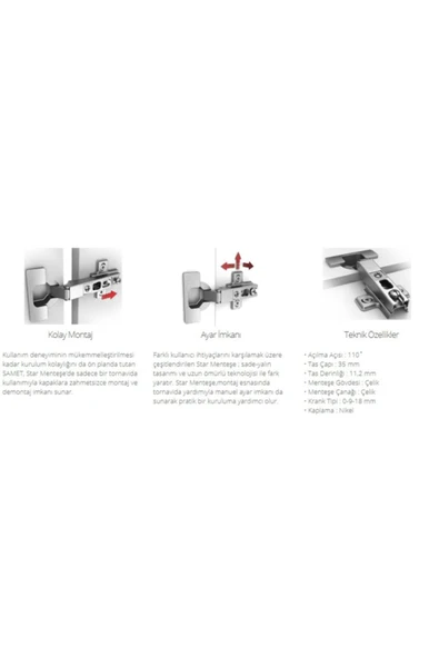 SAMET Star Düz Dolap Kapağı Menteşesi 2 Adet - 2
