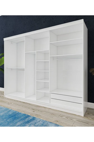 Üç Kapaklı Sürgülü Gardırop 275 Lik (PARLAK BEYAZ) - 5