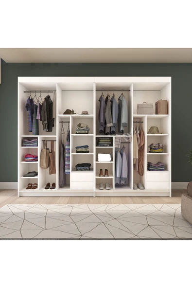 Sürgülü Gardırop Dört Kapaklı 280/210 cm (Parlak Beyaz + UD) - 2