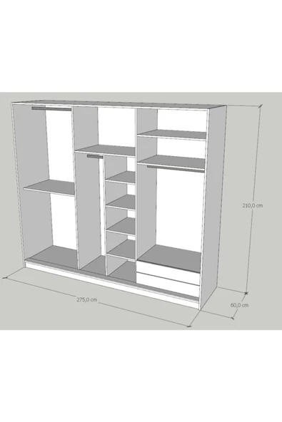 Üç Kapaklı Sürgülü Gardırop 275 Lik (PARLAK BEYAZ) - 3