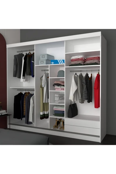 Üç Kapaklı Sürgülü Gardırop 275 Lik (PARLAK BEYAZ) - 2