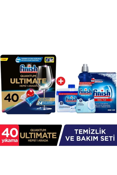 FİNİSH Quantum Ultimate 40 Kapsül Bulaşık Makinesi Deterjanı Tableti Temizlik Ve Bakım Seti