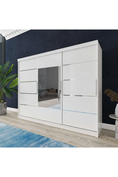 Üç Kapaklı Sürgülü Gardırop 275 Lik (PARLAK BEYAZ) - 4