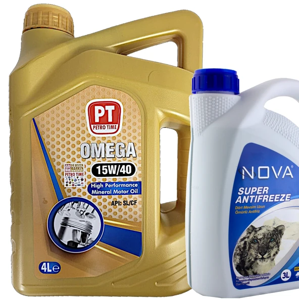 Petro Time 15W-40 Motor Yağı 4 Litre + Yeşil Antifriz 3 L