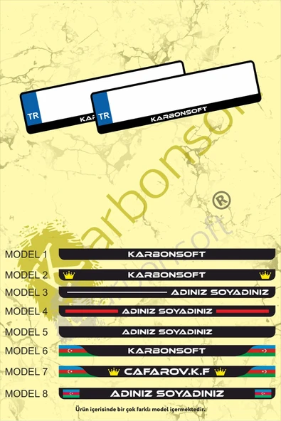 Kişiye Özel Isimli 1 takım (2 Adet)  Araç Logo Kabartmalı Siyah Ülke Oto Plakalık Uyumlu