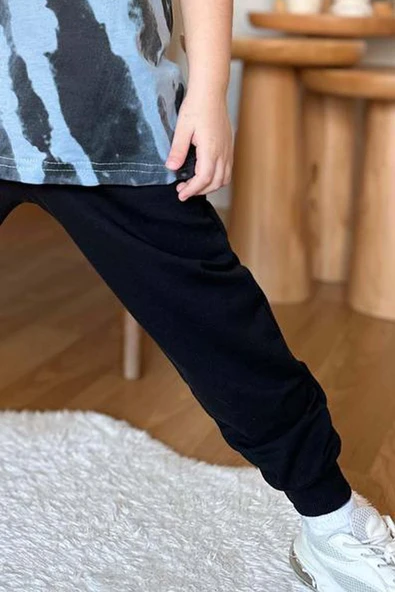 Erkek Çocuk More Than Yazı ve Eskitme Yazı Baskı Detaylı T-Shirt Mavi Eşofman Takım - Resim 5