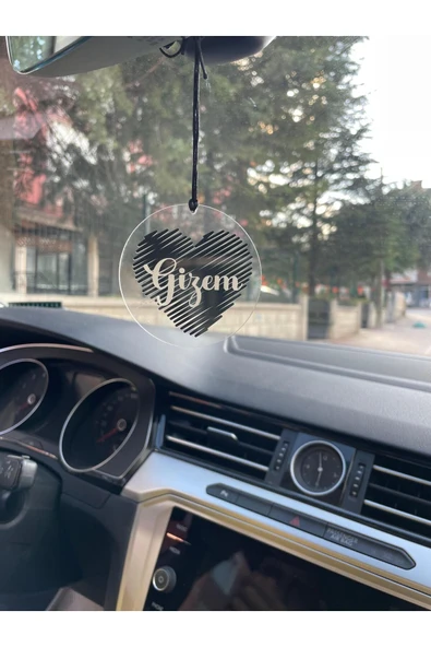 Kişiye Özel Şeffaf Pleksi Araba Dikiz Aynası Süsü - Isim Yazılı Romantik Araba Aksesuarı - 2